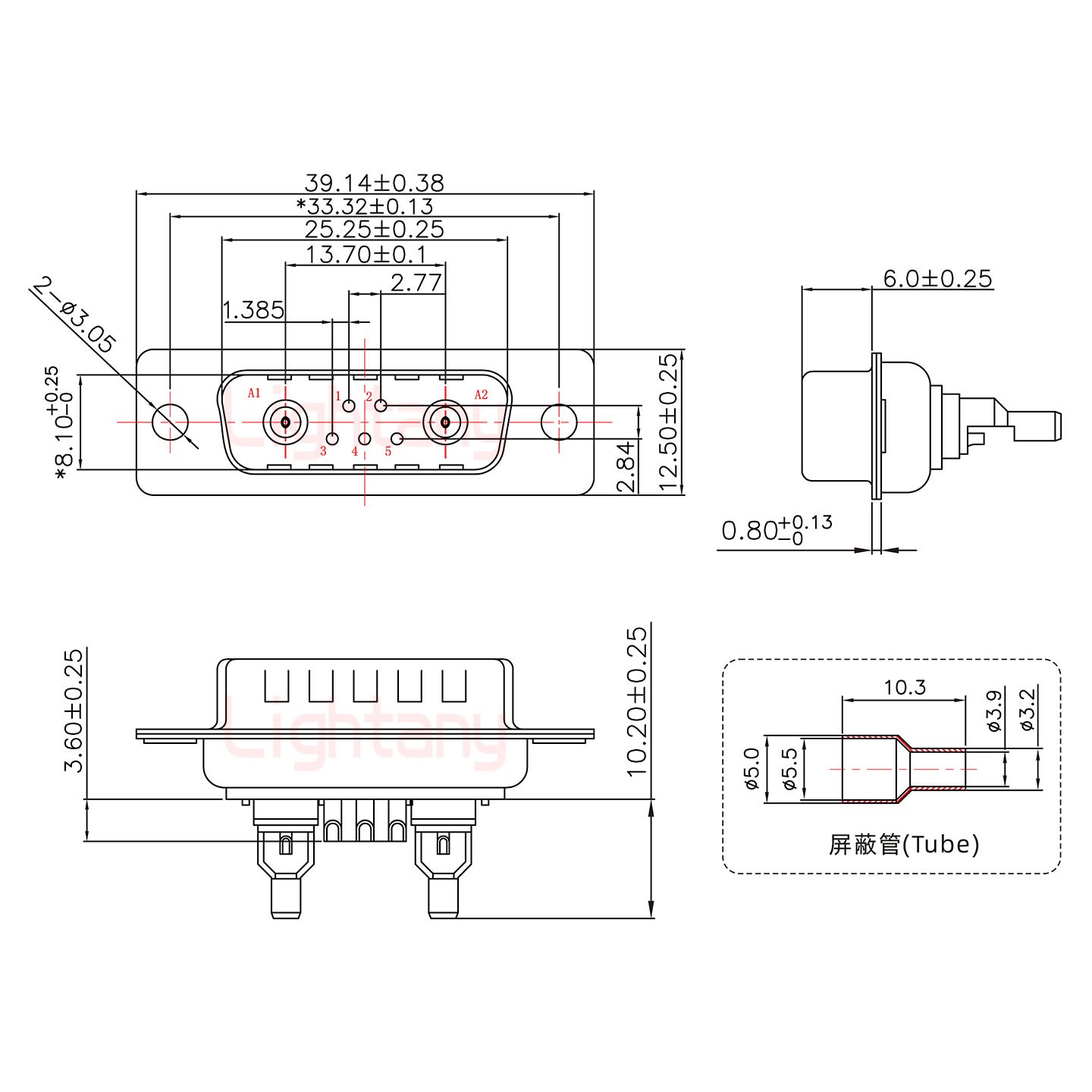 7W2公焊線式50歐姆+15P金屬外殼1664直出線4~12mm