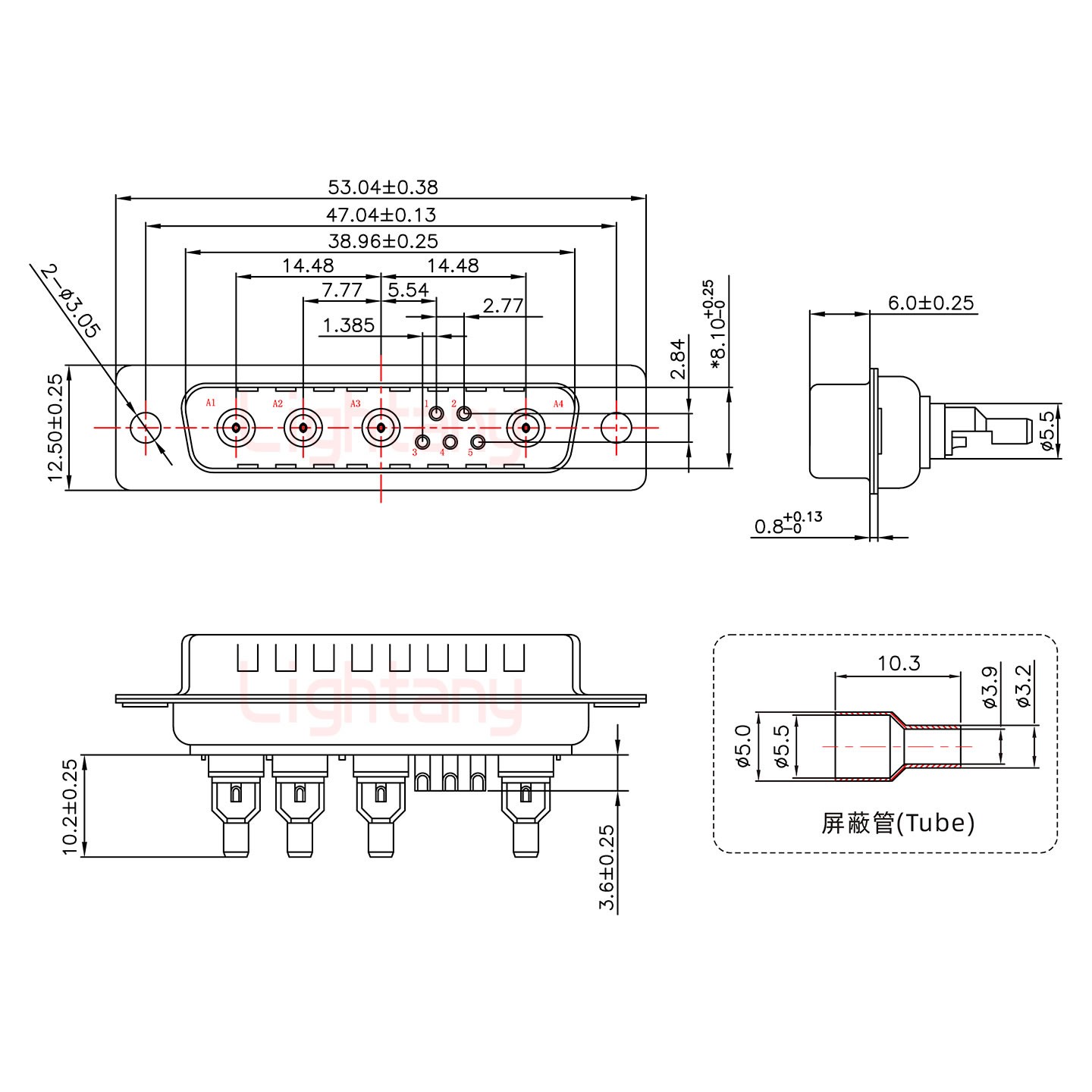 9W4公焊線式50歐姆+25P金屬外殼592斜出線4~12mm