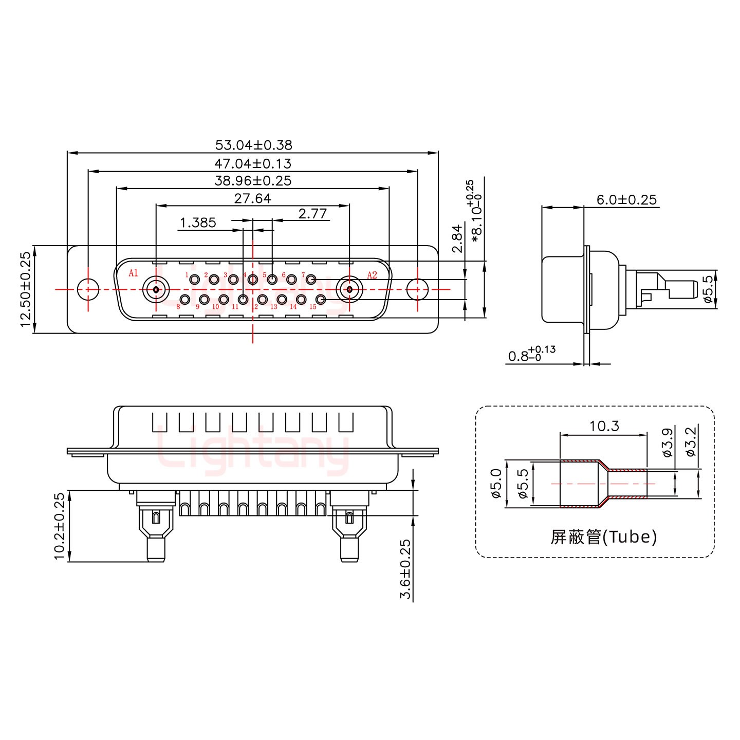 17W2公焊線(xiàn)式75歐姆+25P金屬外殼592斜出線(xiàn)4~12mm