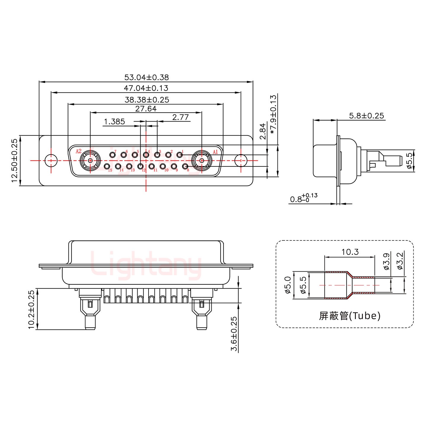 17W2母焊線式50歐姆+25P金屬外殼592斜出線4~12mm