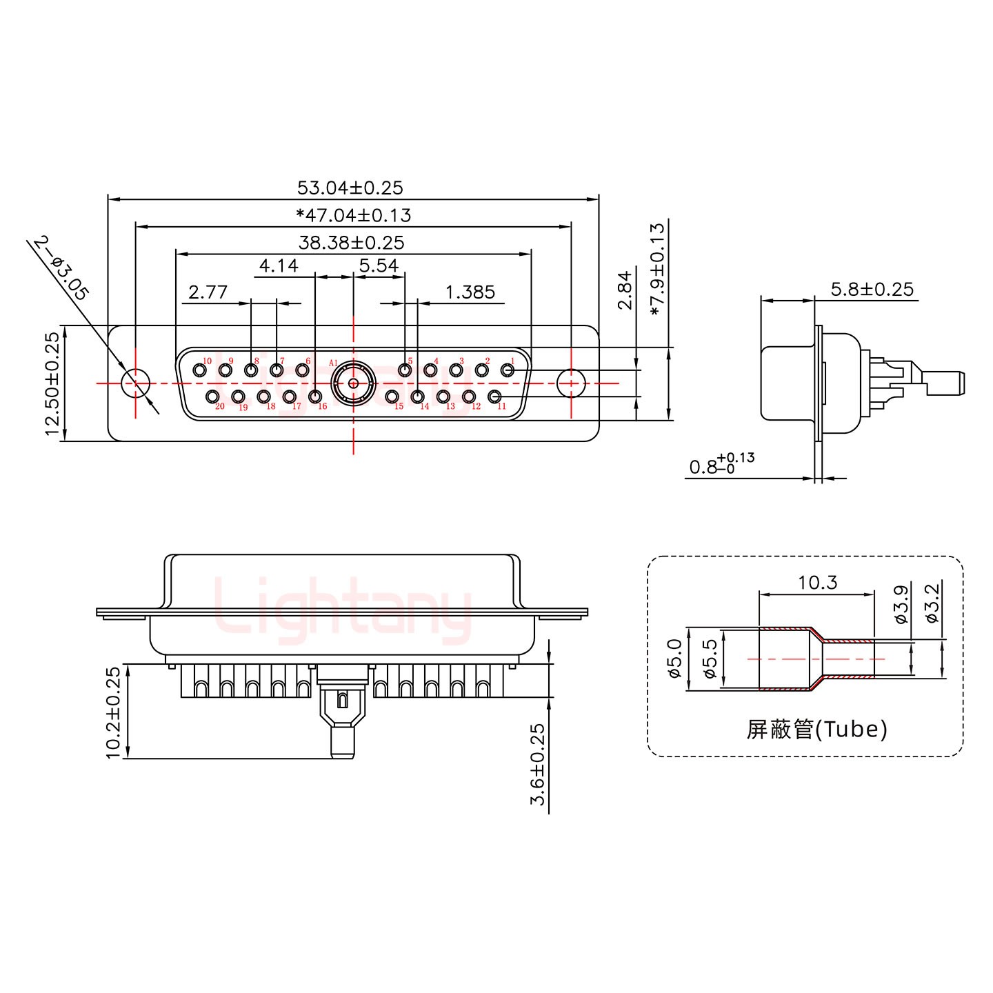 21W1母焊線式50歐姆+25P金屬外殼592斜出線4~12mm