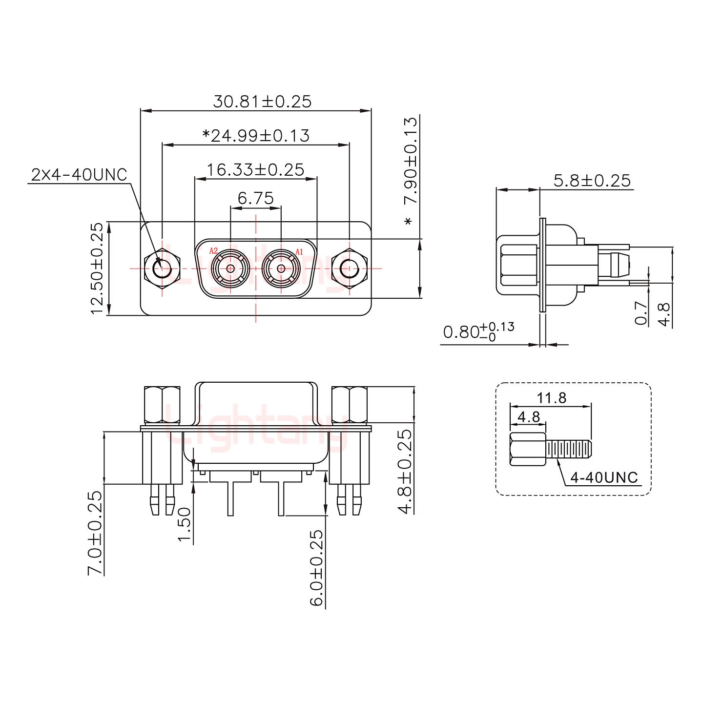 2W2母PCB直插板/鉚魚(yú)叉7.0/射頻同軸75歐姆