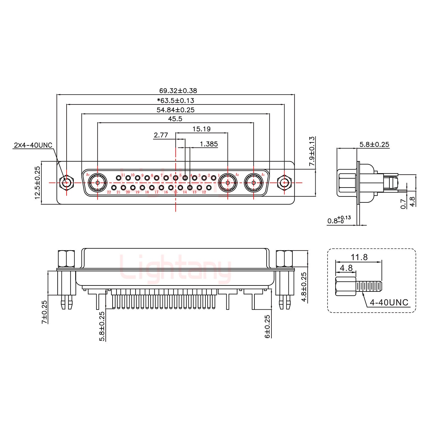 25W3母PCB直插板/鉚魚(yú)叉7.0/射頻同軸75歐姆