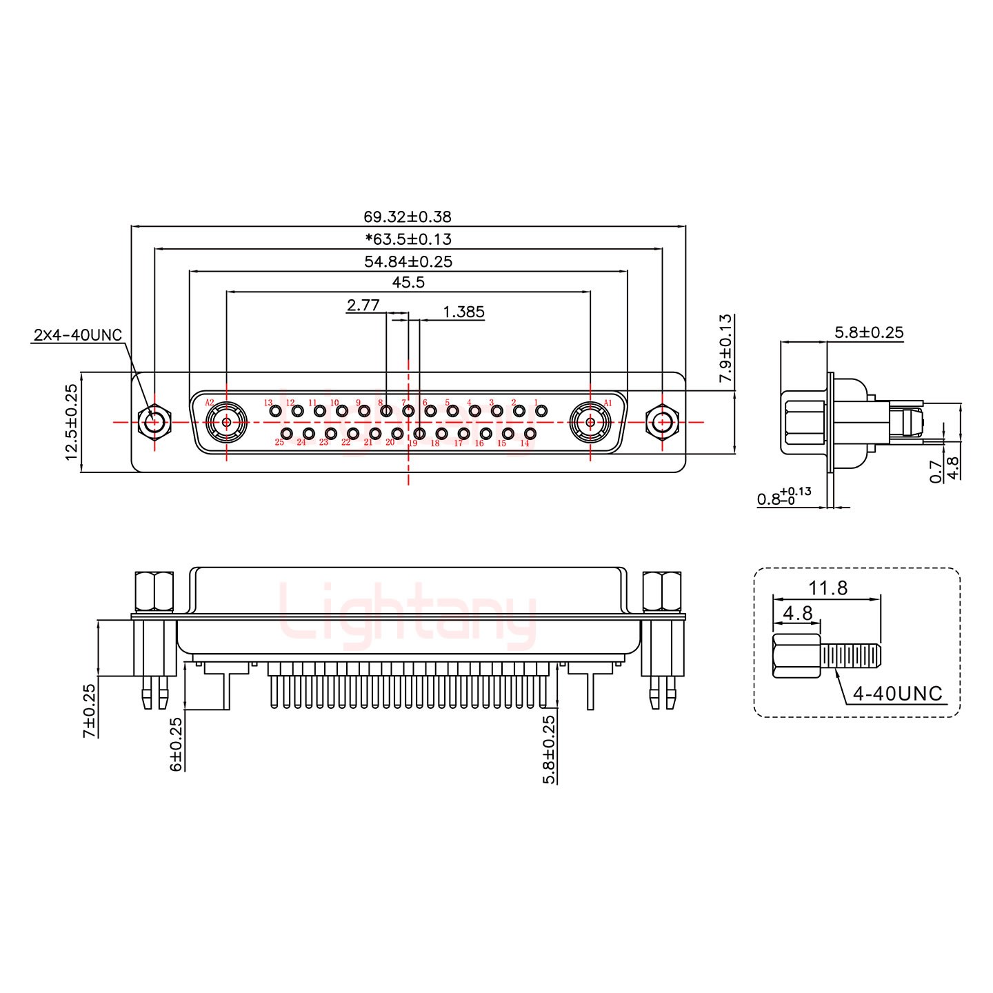 27W2母PCB直插板/鉚魚叉7.0/射頻同軸75歐姆