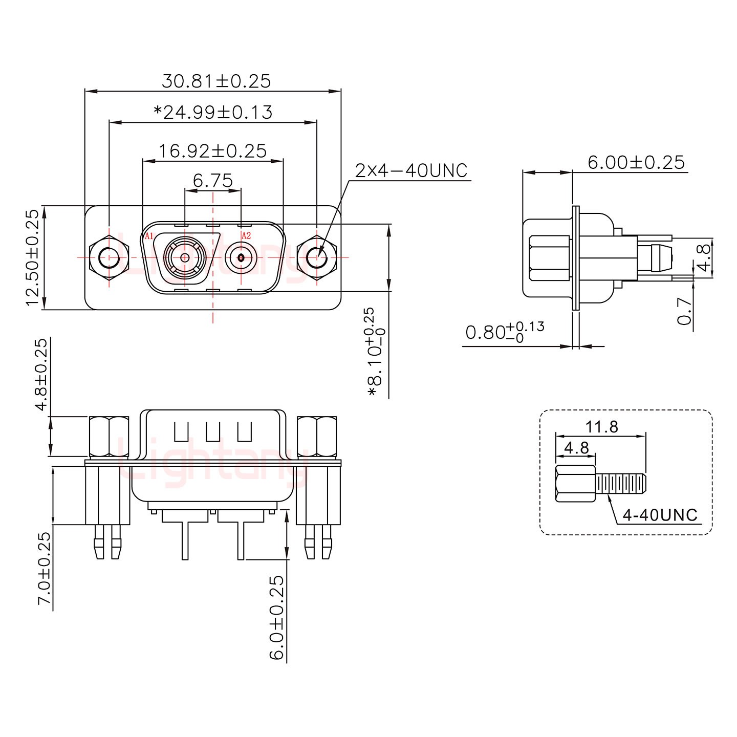 2V2公PCB直插板/鉚魚叉7.0/射頻同軸50歐姆