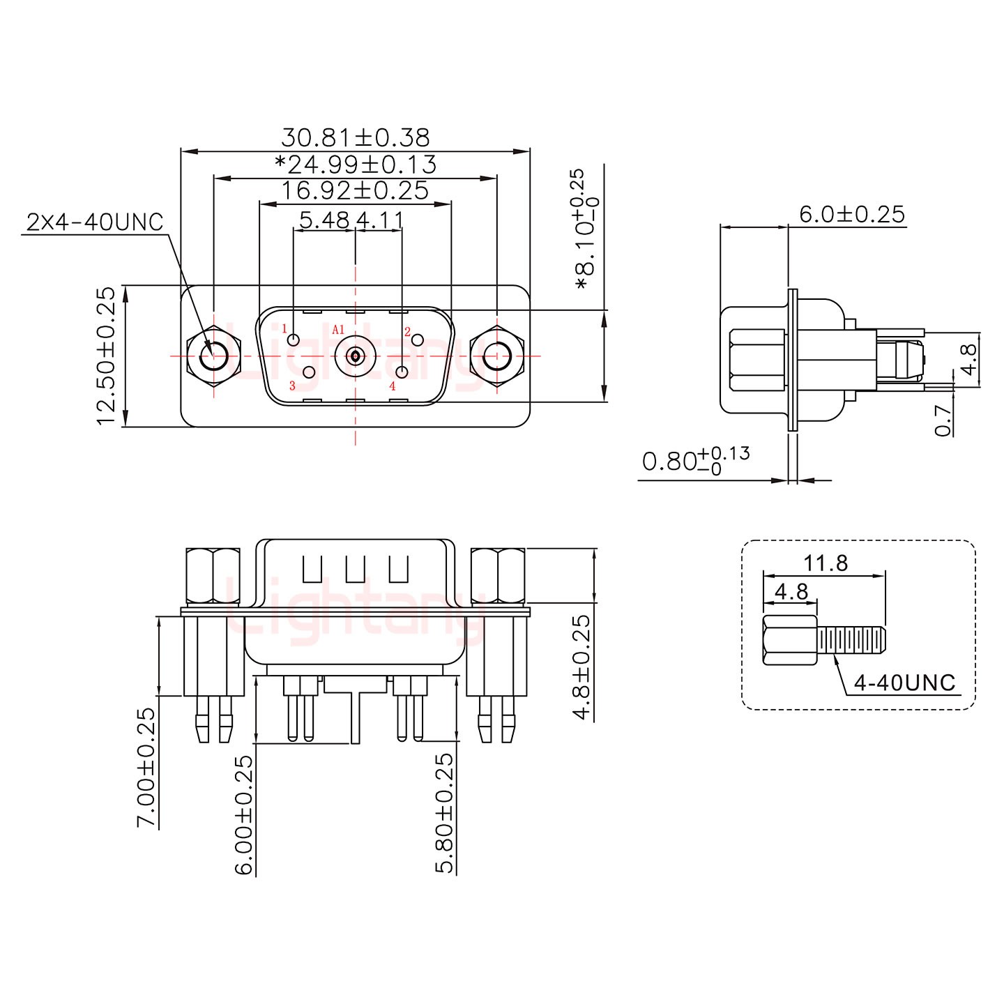 5W1公PCB直插板/鉚魚叉7.0/射頻同軸50歐姆