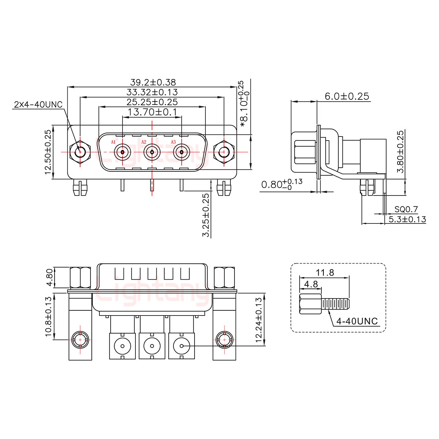 3W3公PCB彎插板/鉚支架10.8/射頻同軸75歐姆