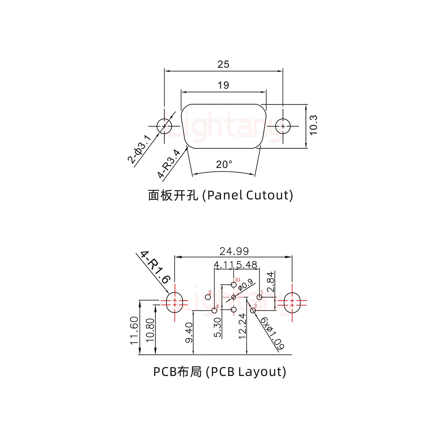 5W1母PCB彎插板/鉚支架11.6/射頻同軸50歐姆