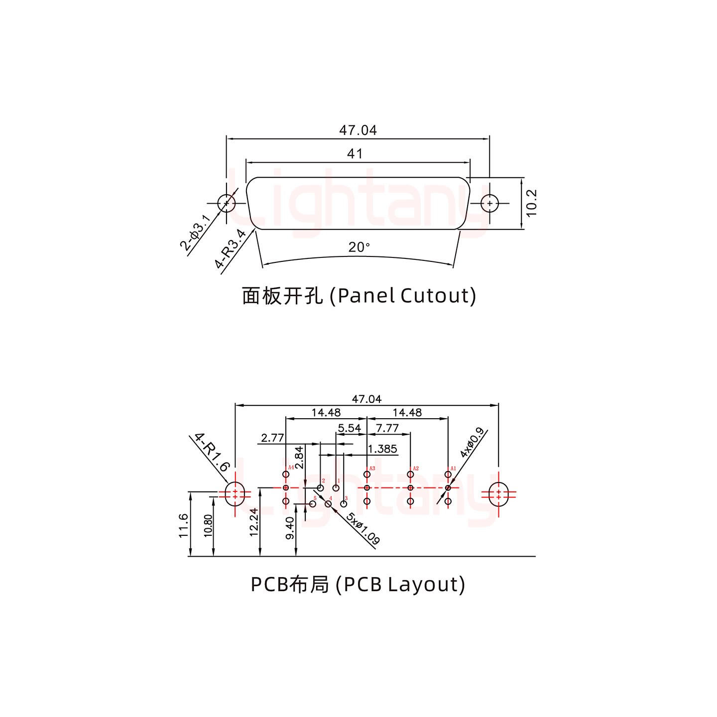 9W4母PCB彎插板/鉚支架11.6/射頻同軸50歐姆