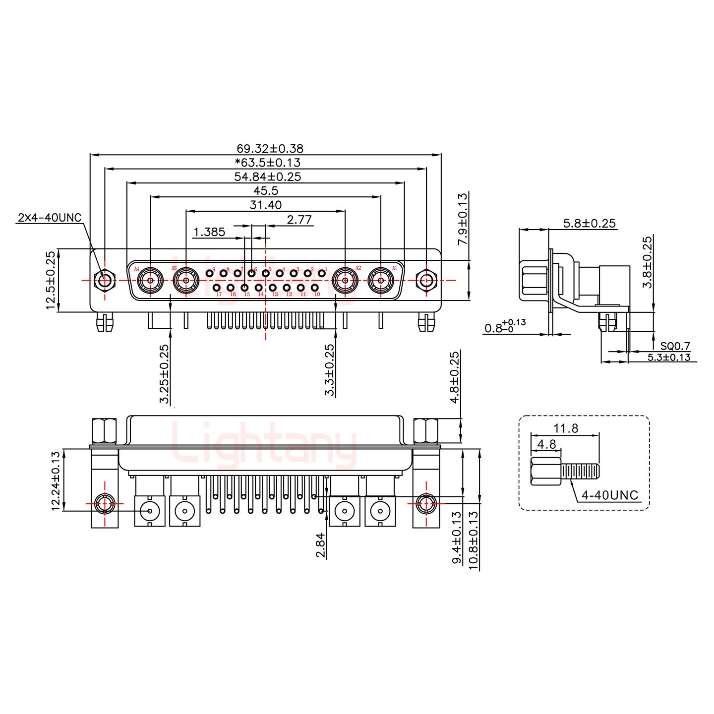 21W4母PCB彎插板/鉚支架10.8/射頻同軸75歐姆