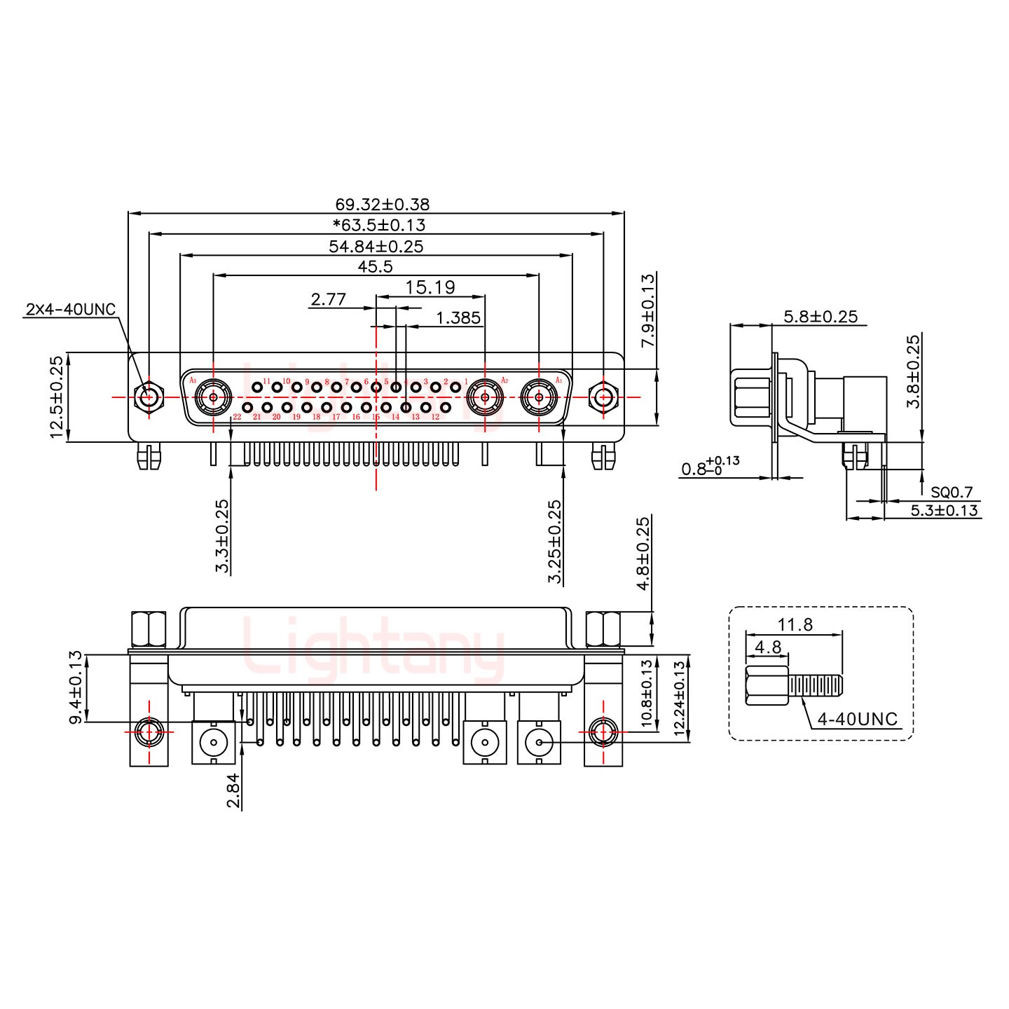 25W3母PCB彎插板/鉚支架10.8/射頻同軸50歐姆