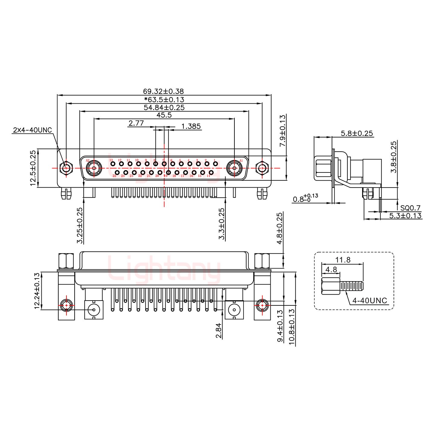 27W2母PCB彎插板/鉚支架10.8/射頻同軸50歐姆