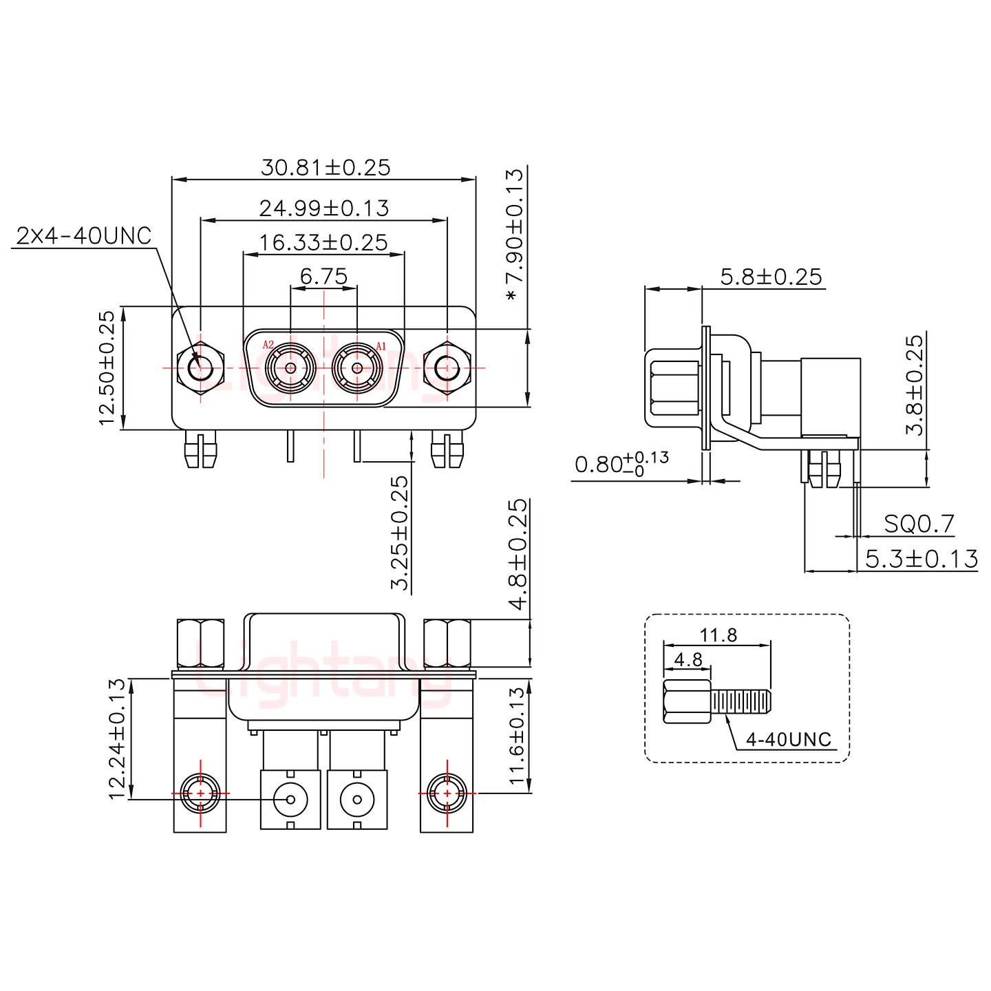 2W2母PCB彎插板/鉚支架11.6/射頻同軸50歐姆