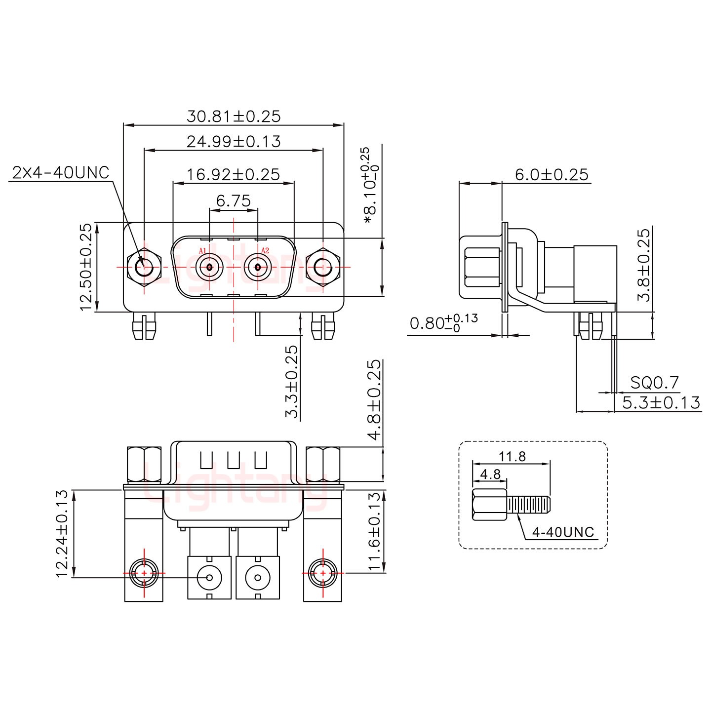 2W2公PCB彎插板/鉚支架11.6/射頻同軸75歐姆