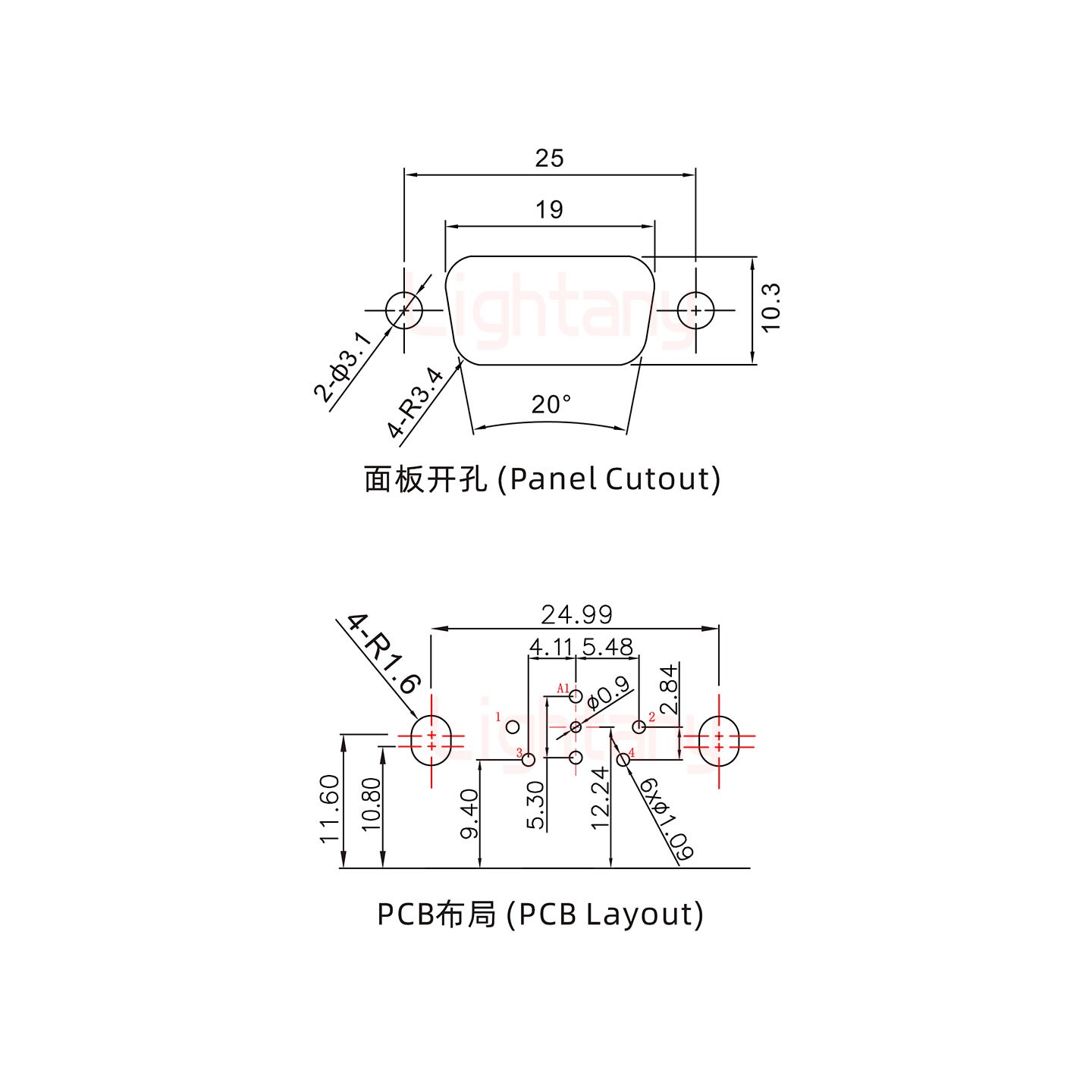 5W1公PCB彎插板/鉚支架11.6/射頻同軸50歐姆