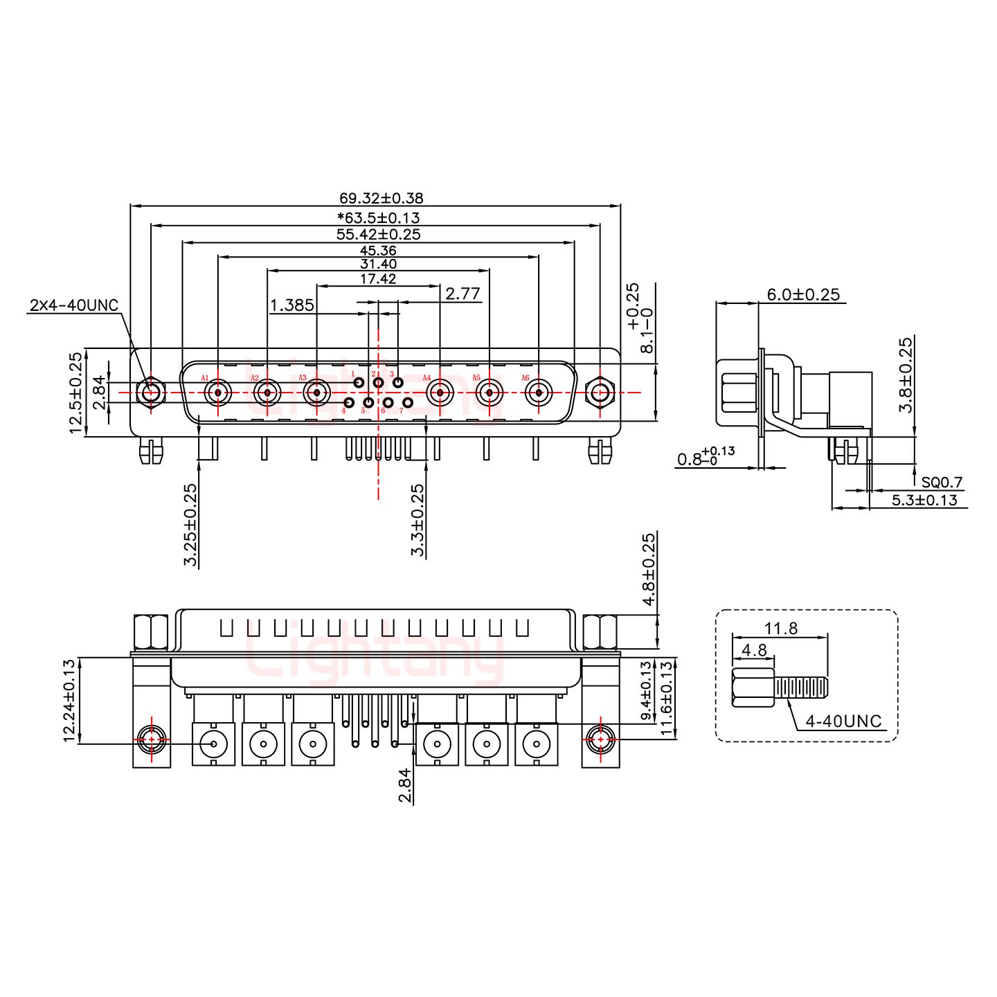 13W6A公PCB彎插板/鉚支架11.6/射頻同軸75歐姆