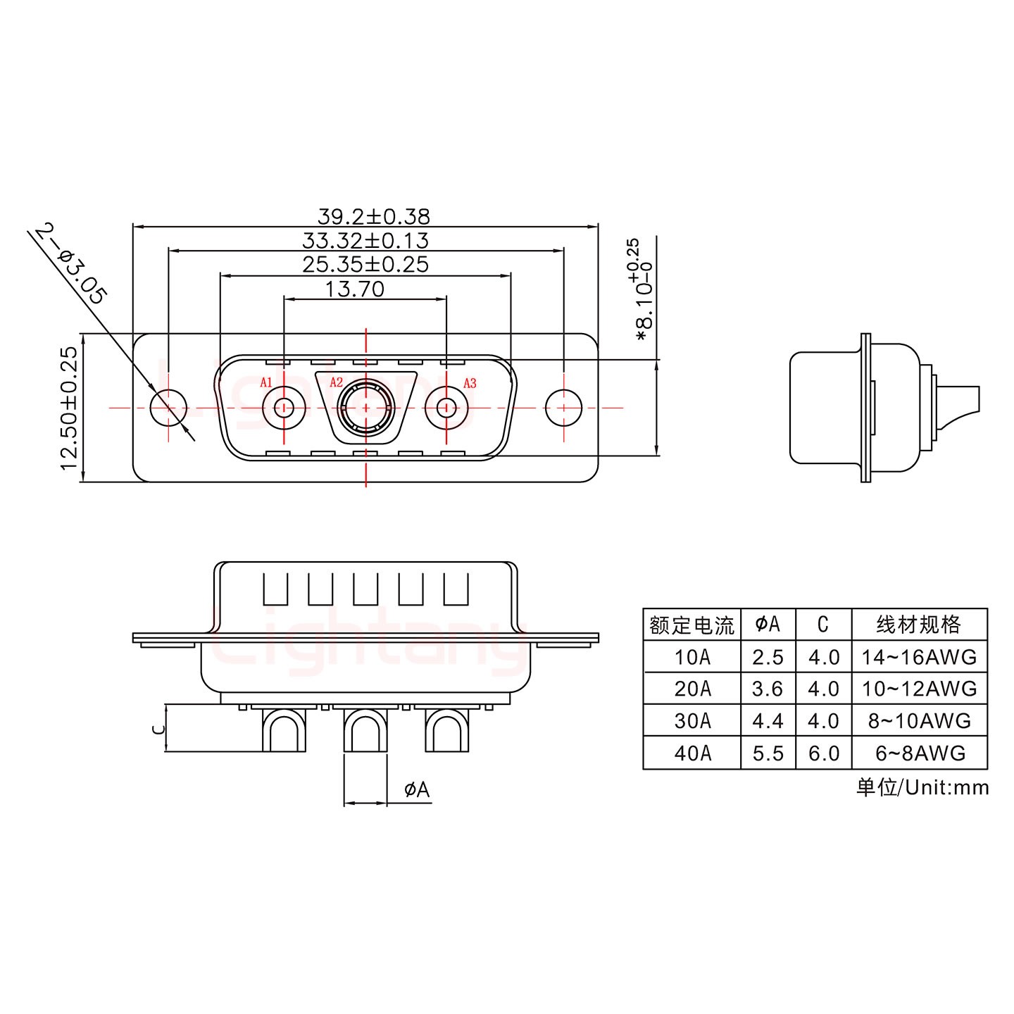 3V3公短體焊線30A+15P金屬外殼1443彎出線4~12mm