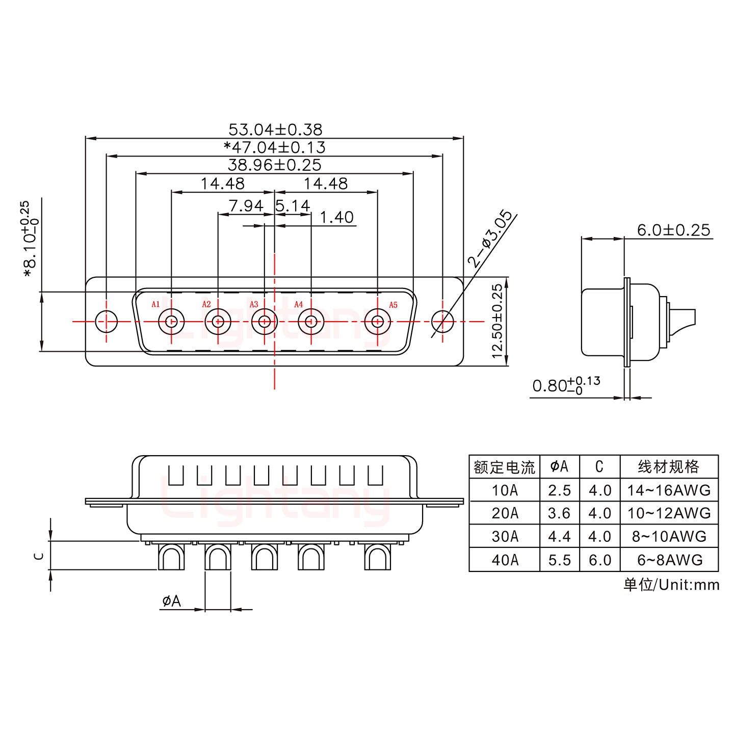 5W5公短體焊線/光孔/大電流10A