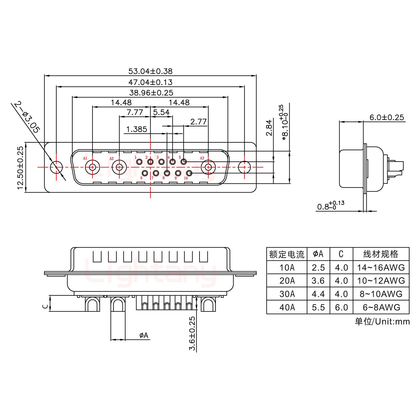 13W3公短體焊線(xiàn)/光孔/大電流40A