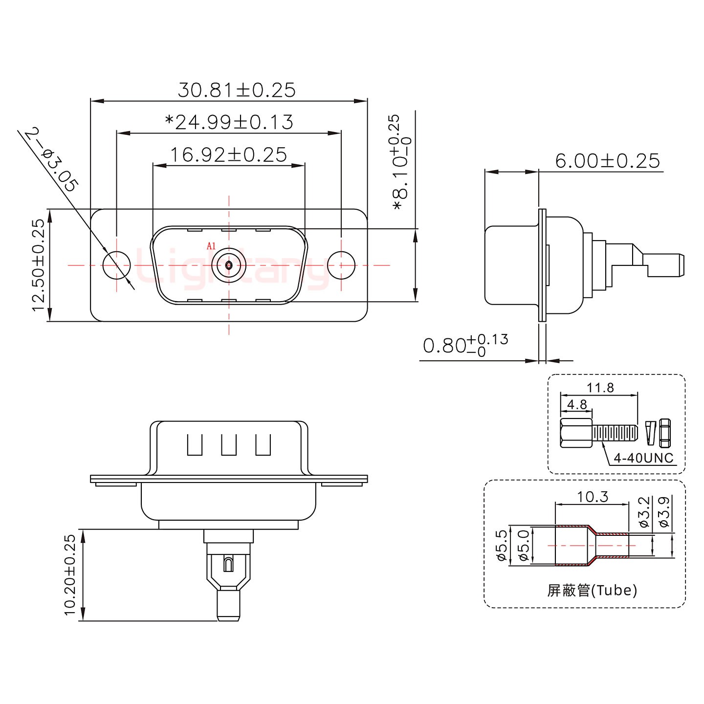 1W1公焊線式50歐姆+9P金屬外殼1392斜出線4~12mm