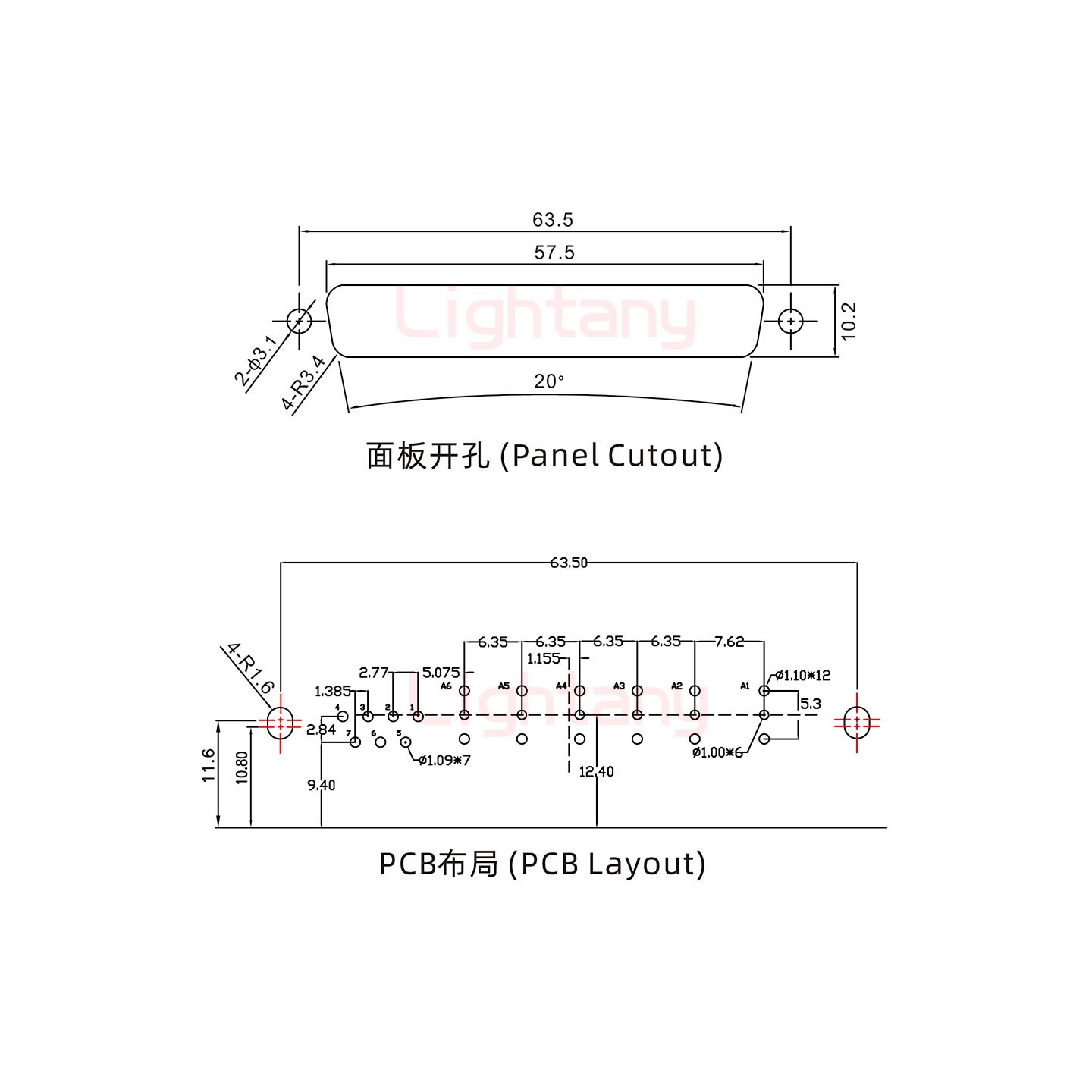 13W6B母PCB彎插板/鉚支架10.8/射頻同軸50歐姆