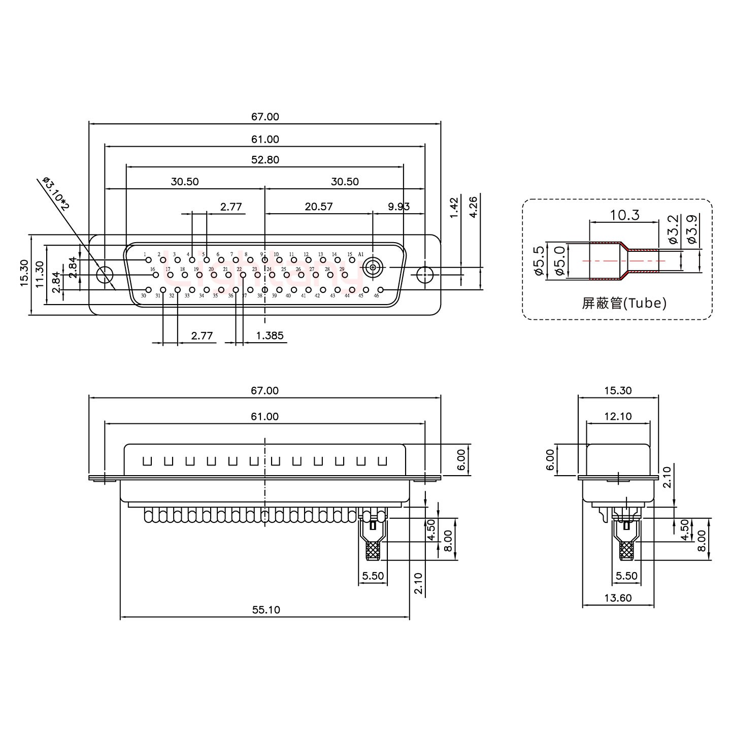 43W2公焊線式50歐姆+50P金屬外殼1331直出線12.5mm