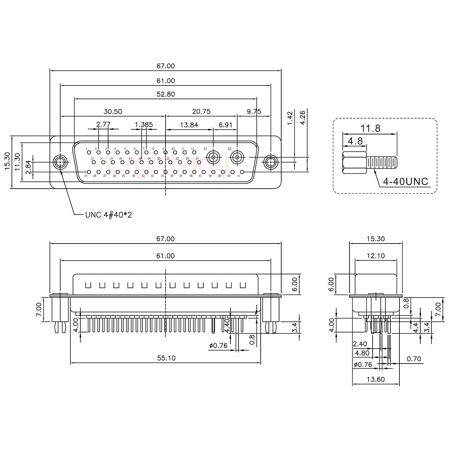 43W2公PCB直插板/鉚魚(yú)叉7.0/射頻同軸75歐姆