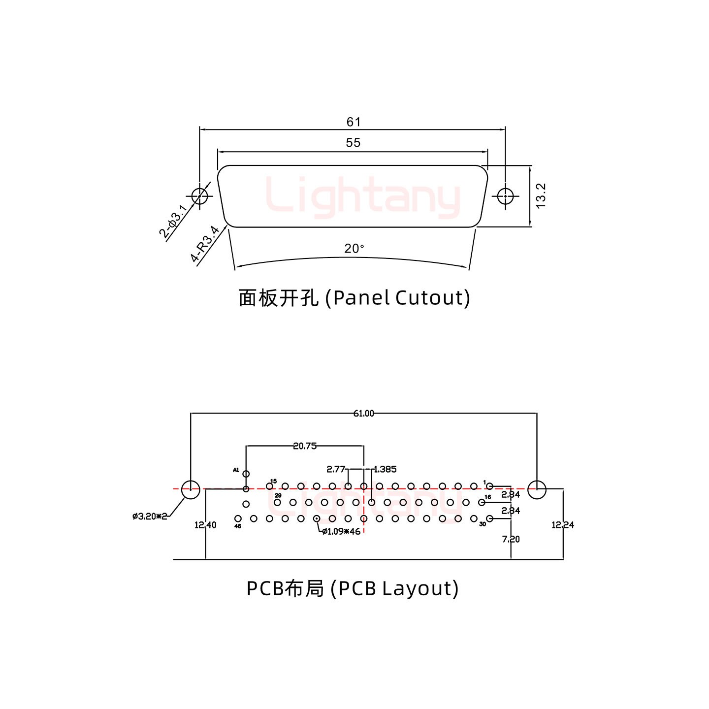 47W1母PCB彎插板/鉚支架12.2/射頻同軸75歐姆