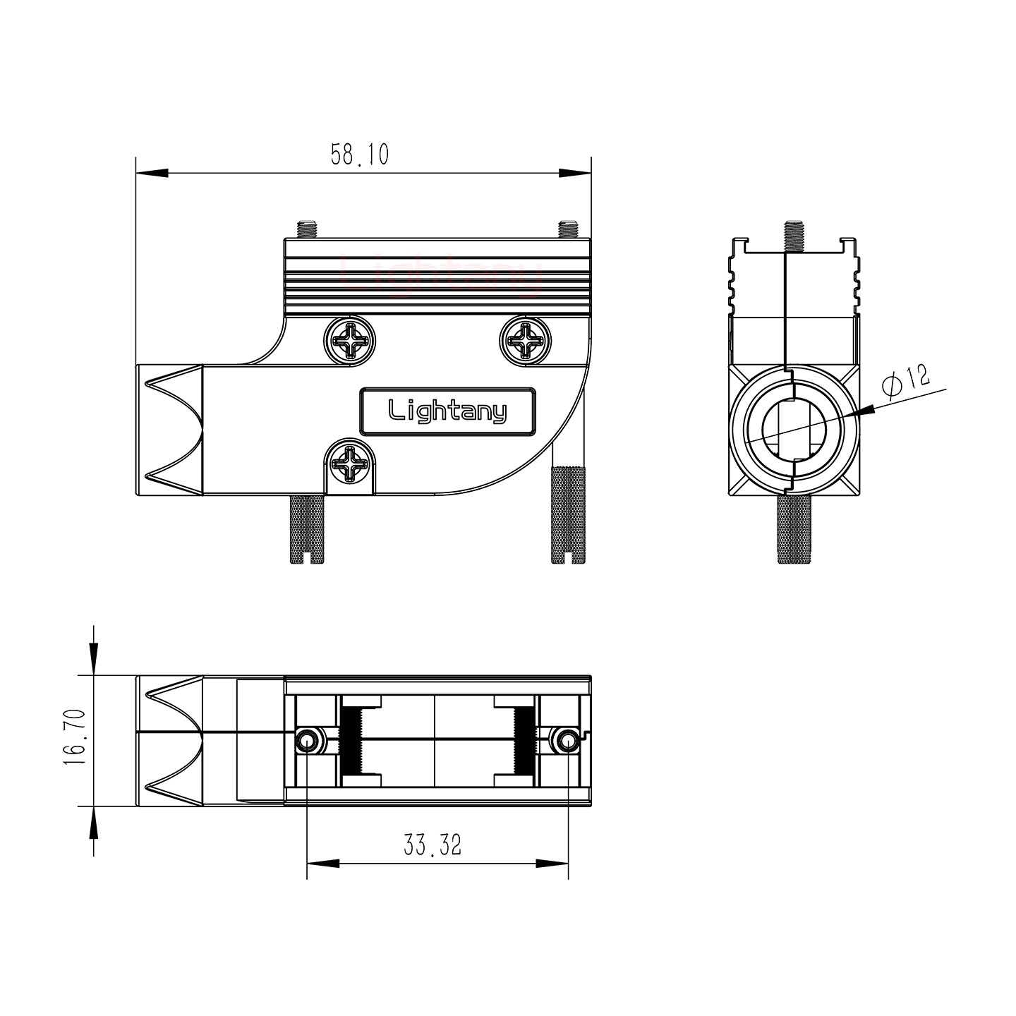 3W3公焊線式75歐姆+15P金屬外殼1443彎出線4~12mm