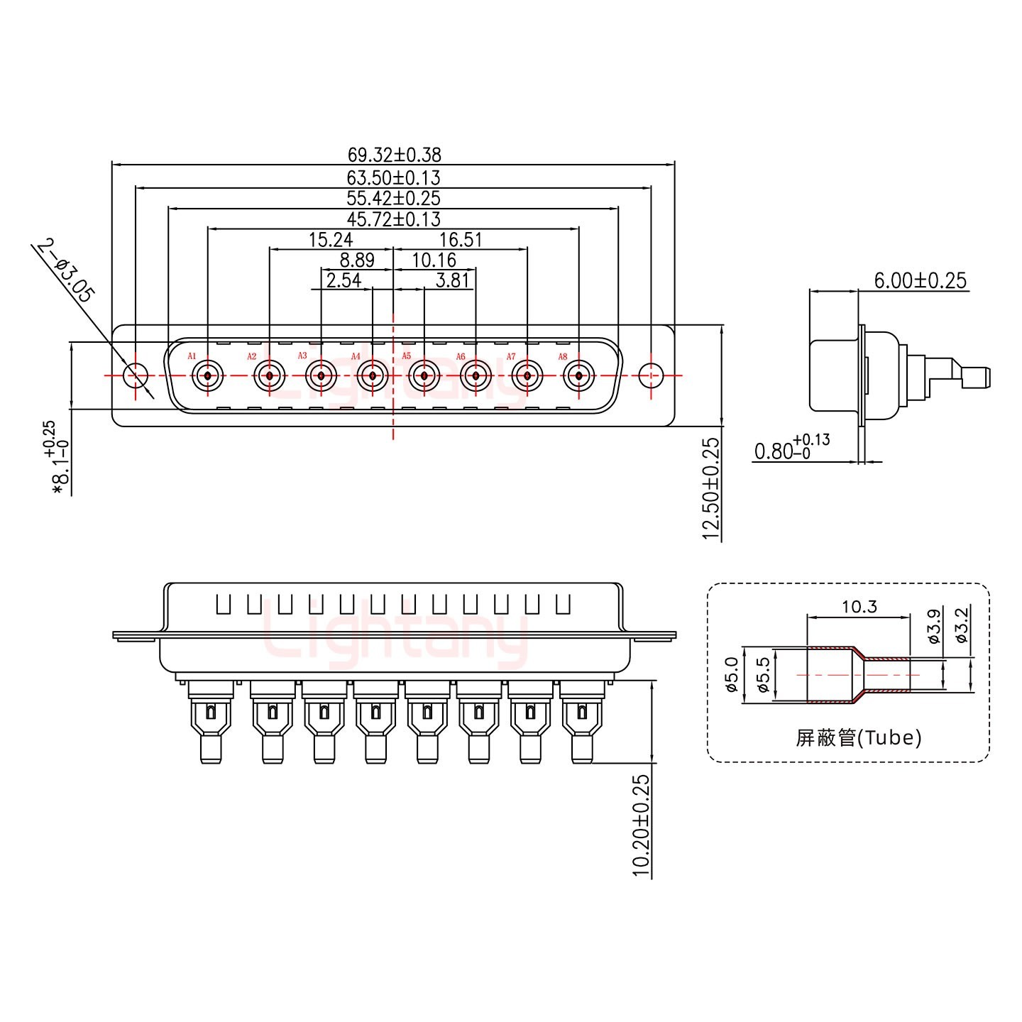 8W8公頭焊線+防水接頭/線徑10~16mm/射頻同軸75歐姆