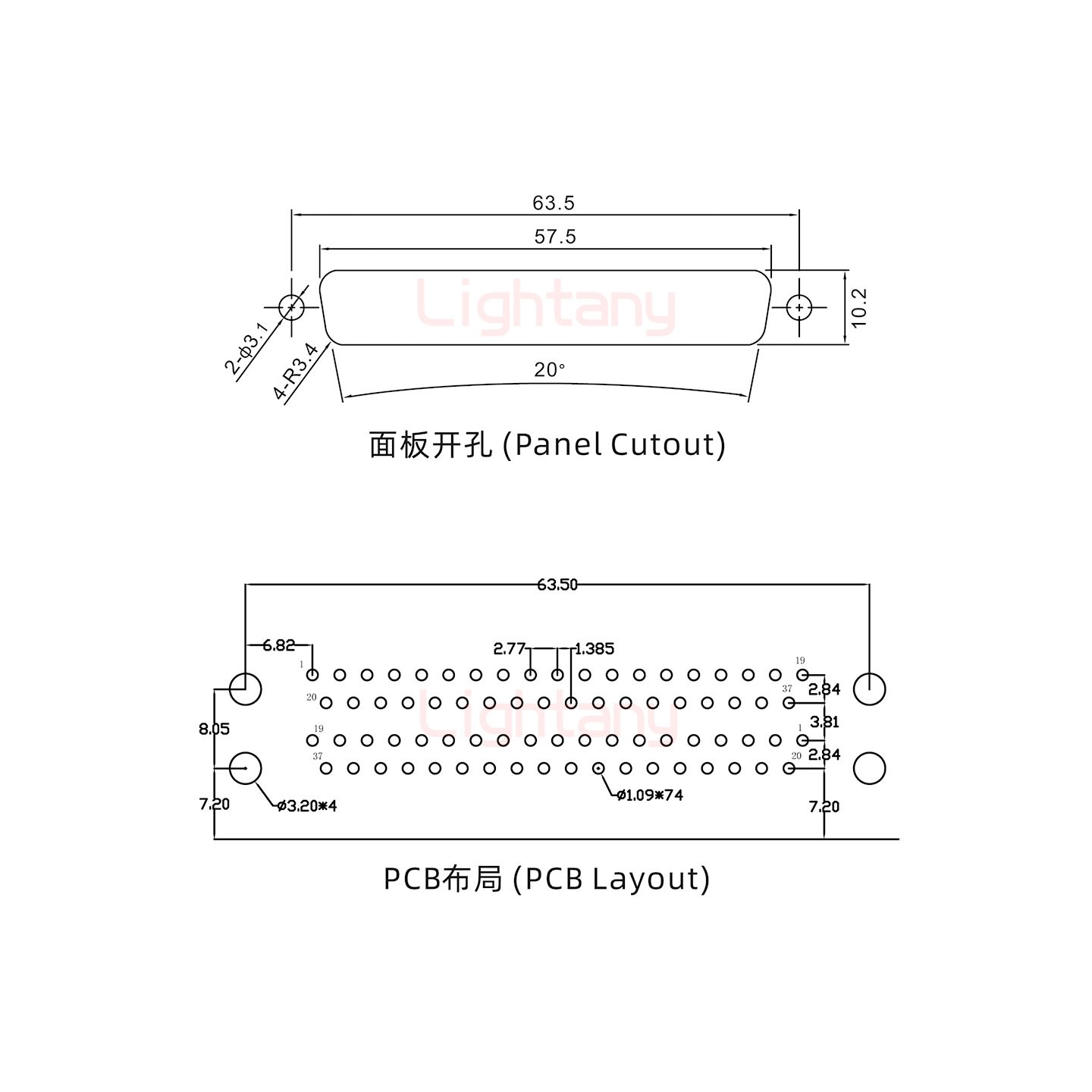 DR37 上公下母 間距19.05車(chē)針雙胞胎 D-SUB連接器