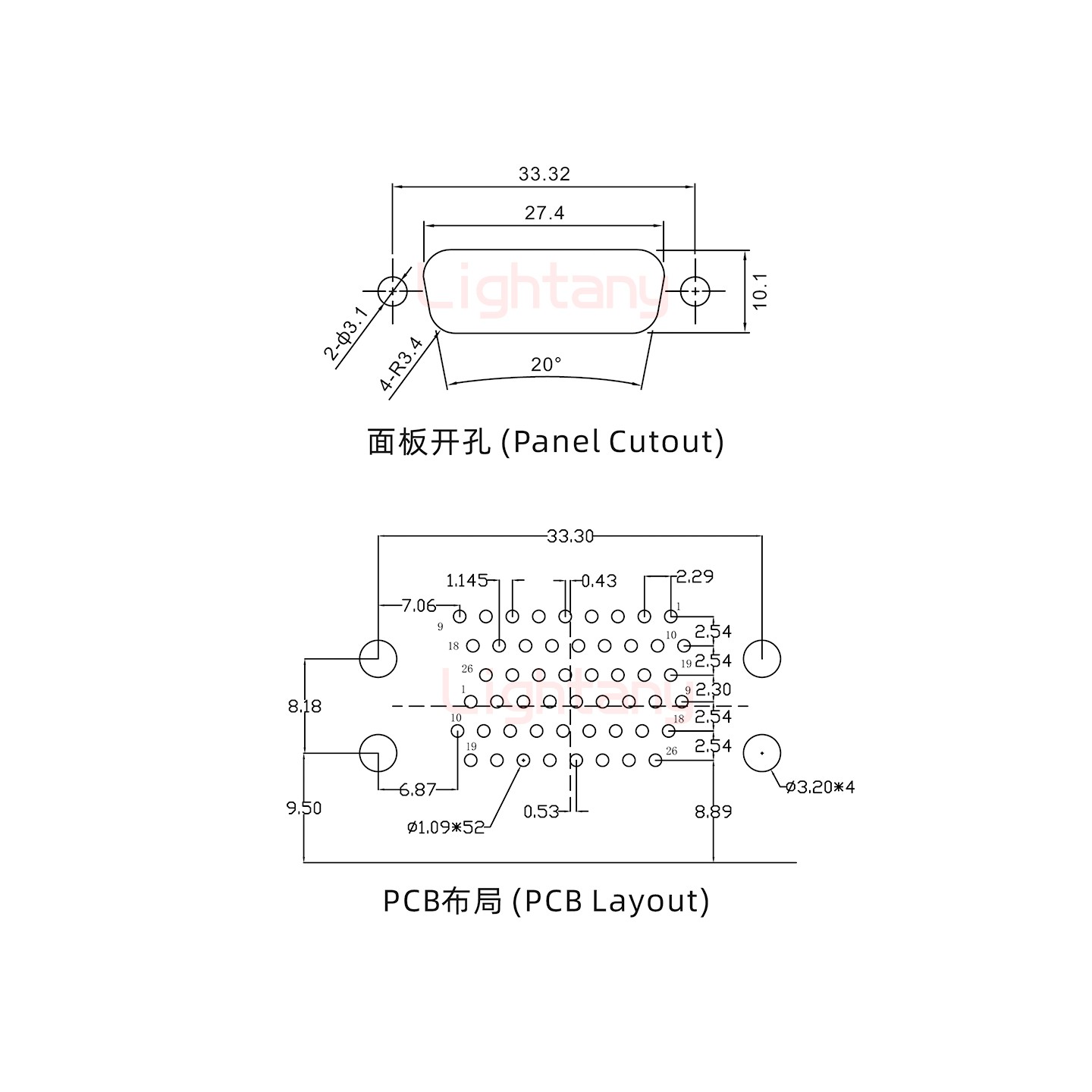 HDR26 上母下公間距15.88車針雙胞胎 D-SUB連接器