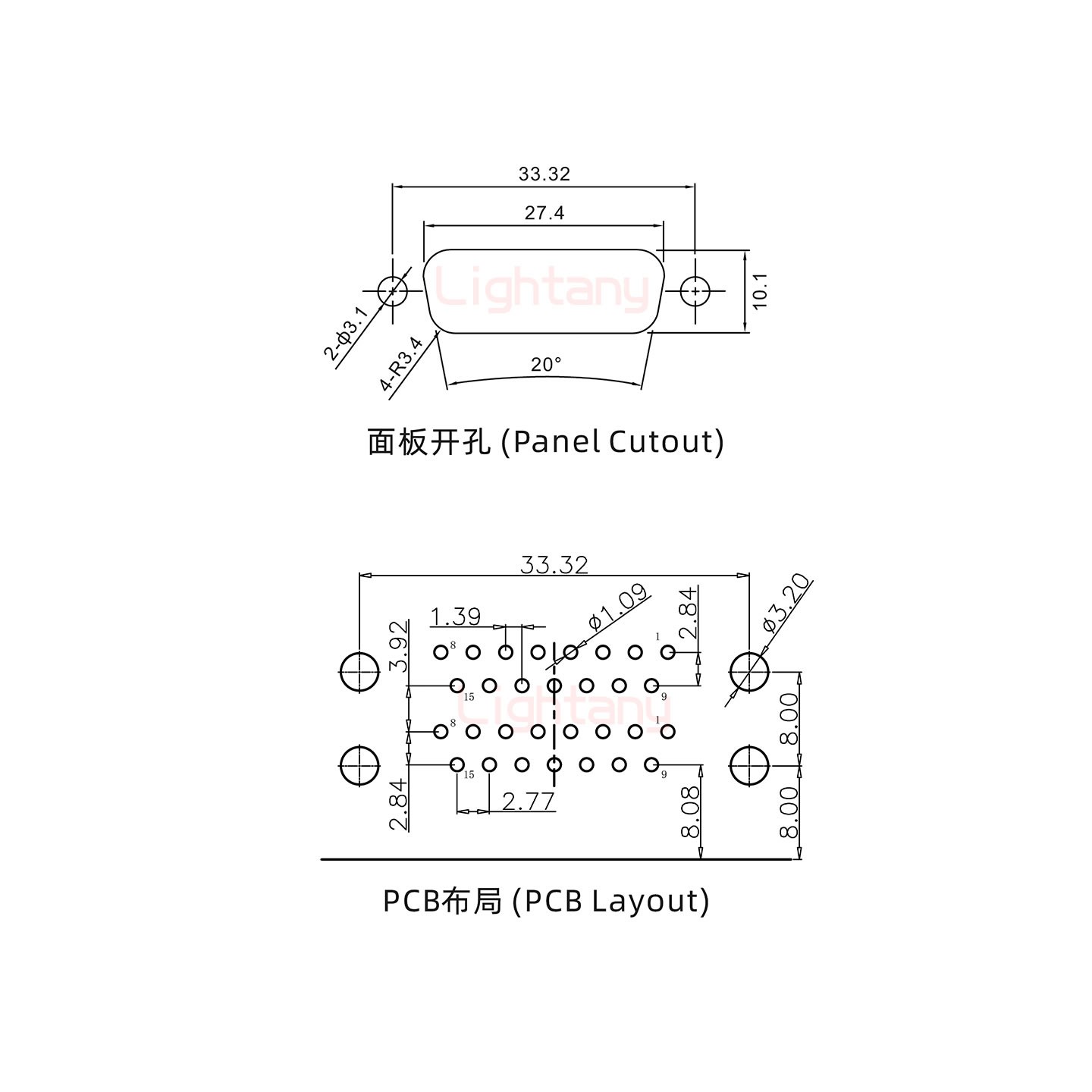 DR15母對母 間距19.05 雙胞胎沖針 D-SUB連接器