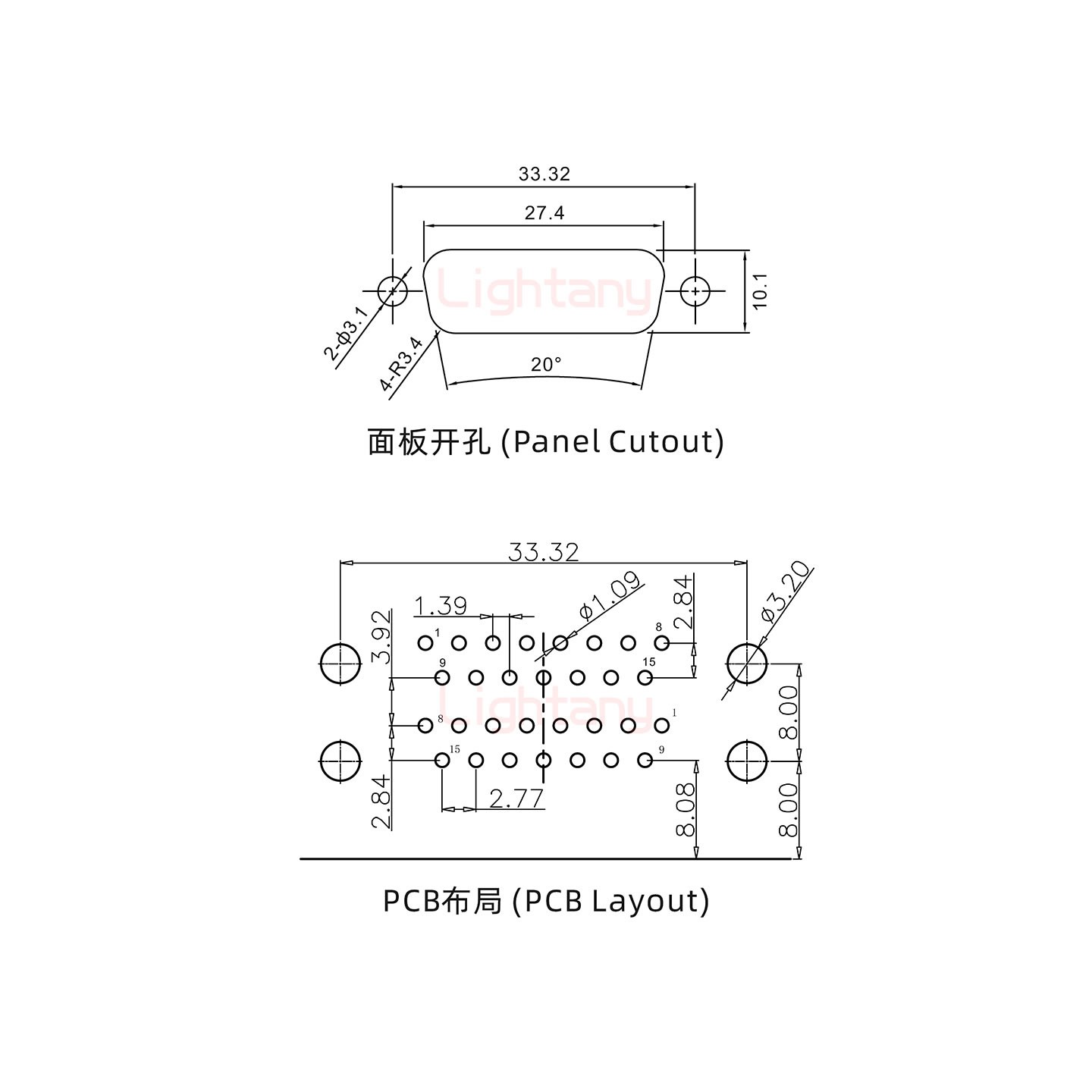 DR15上公下母 間距15.88 雙胞胎沖針 D-SUB連接器