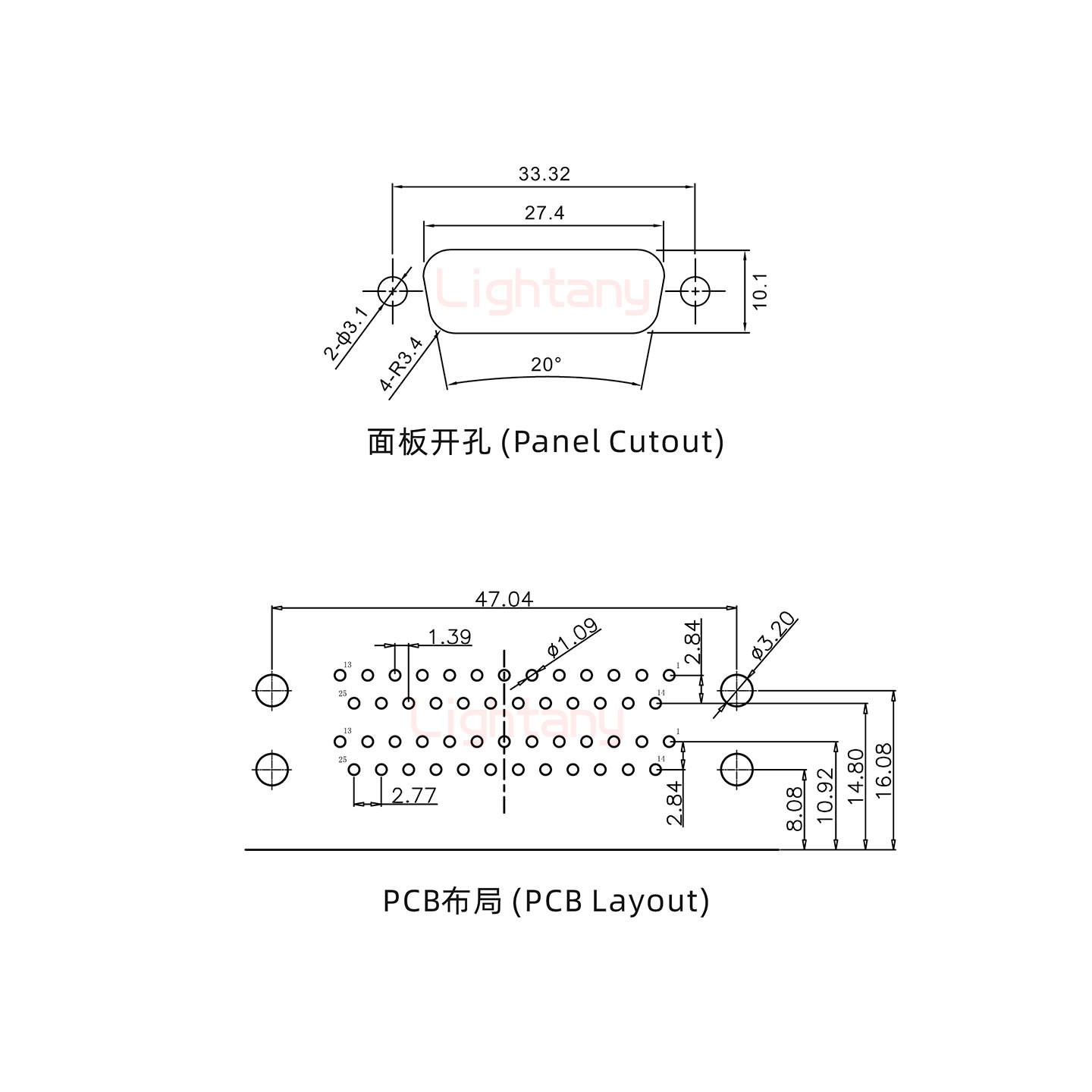 DR25母對母 間距19.05 雙胞胎沖針 D-SUB連接器