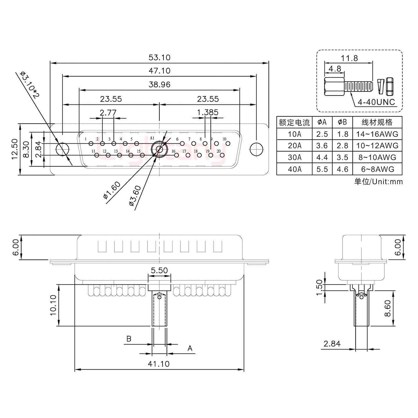 21W1公壓線式/配螺絲螺母/大電流20A