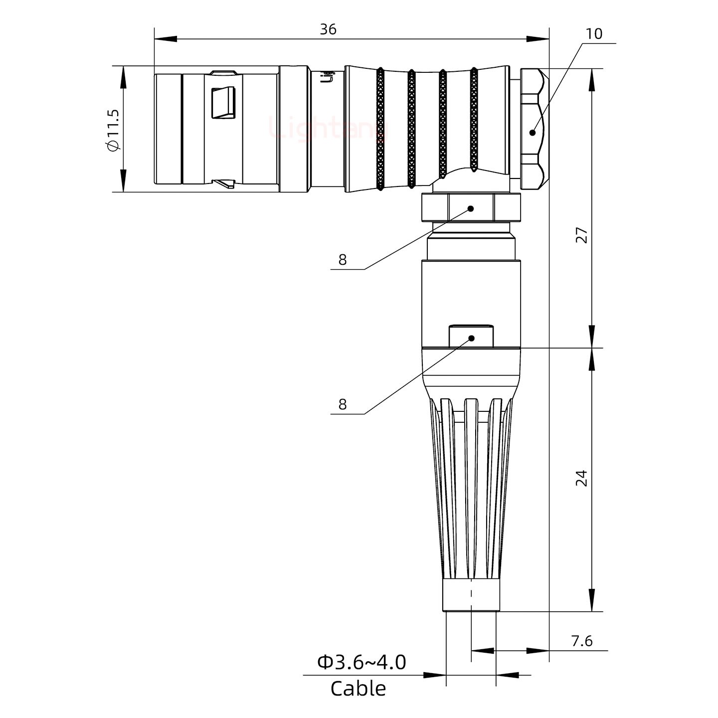 FHG.0K.002.CLAC40Z推拉自鎖帶護套彎式插頭