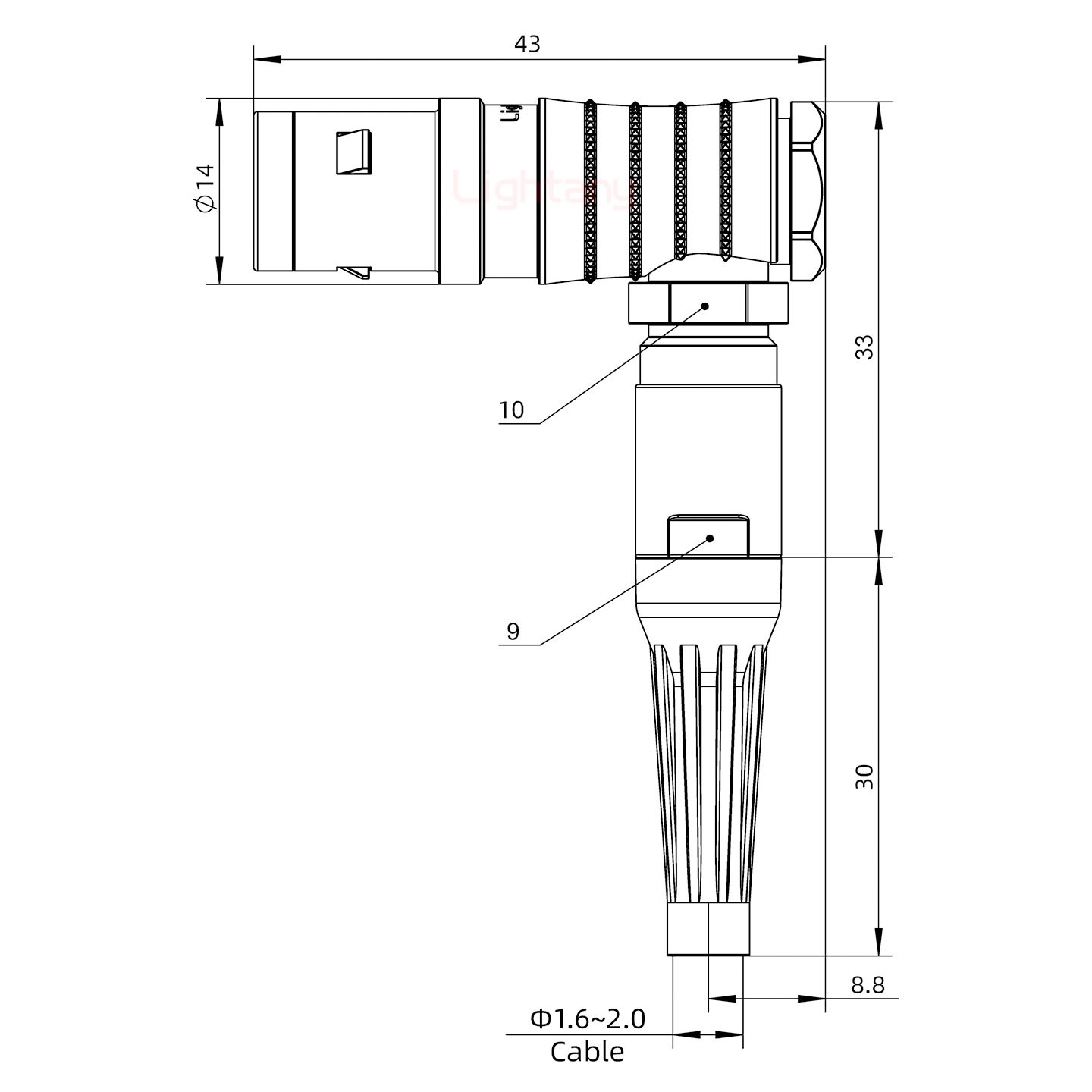 FHG.1K.002.CLAC20Z推拉自鎖帶護套彎式插頭