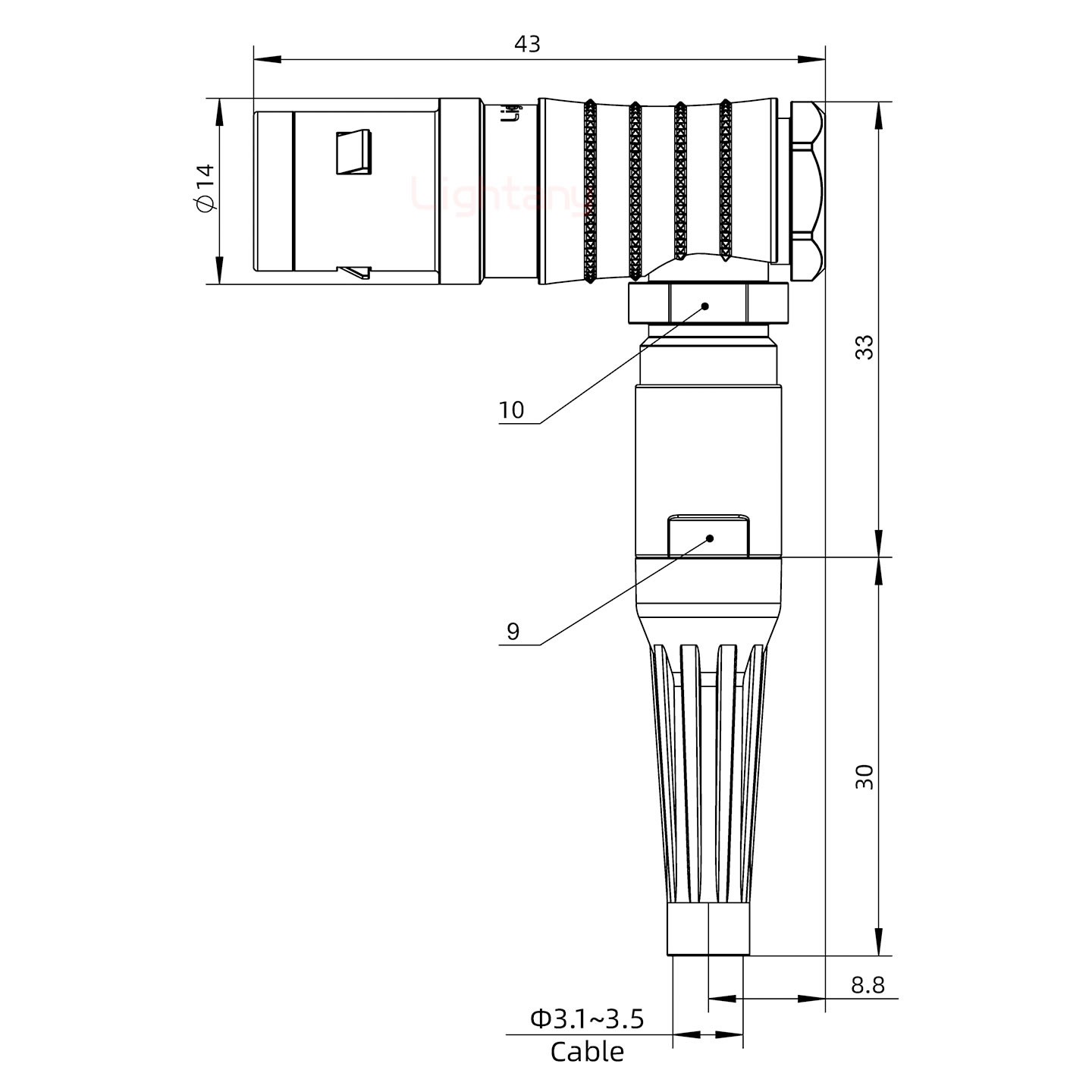 FHG.1K.002.CLAC35Z推拉自鎖帶護(hù)套彎式插頭