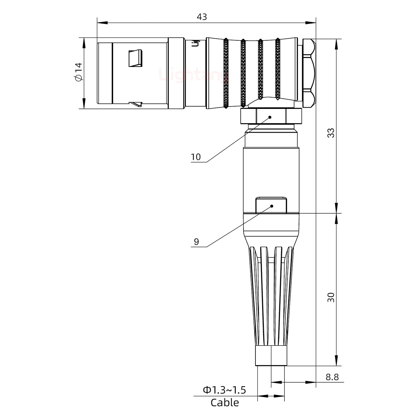 FHG.1K.004.CLAC15Z推拉自鎖帶護套彎式插頭