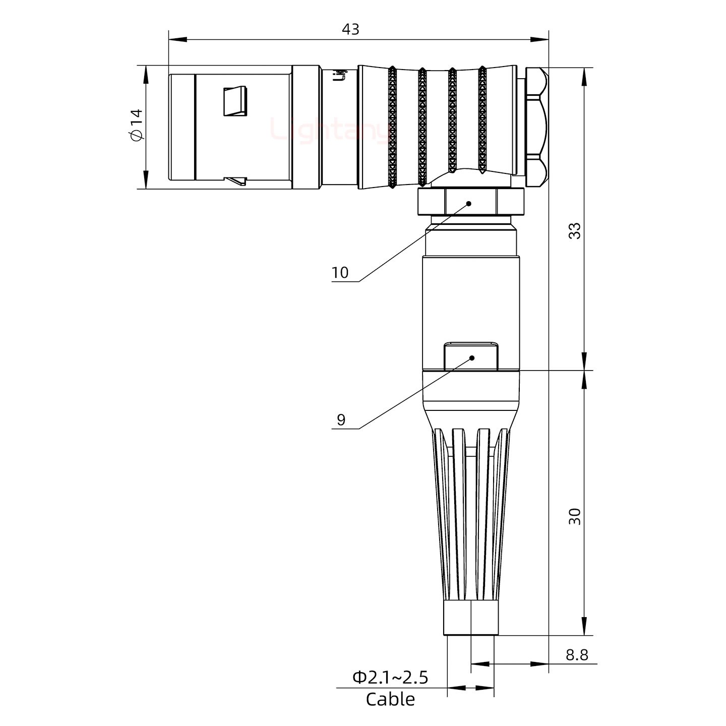 FHG.1K.008.CLAC25Z推拉自鎖帶護(hù)套彎式插頭