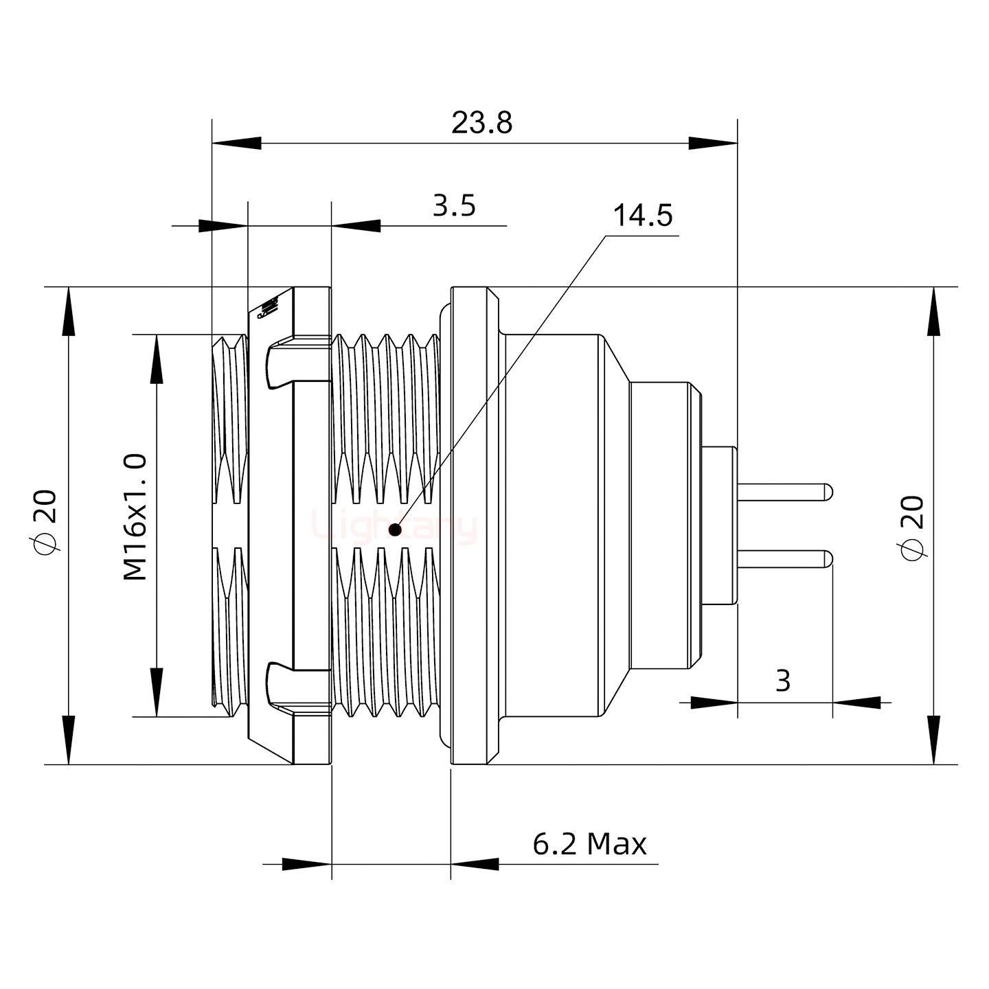 EEG.1K.002.CLN推拉自鎖前螺母插座 PCB直插板